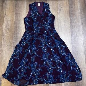 CAbi Blue and Purple Paisley Midi Dress